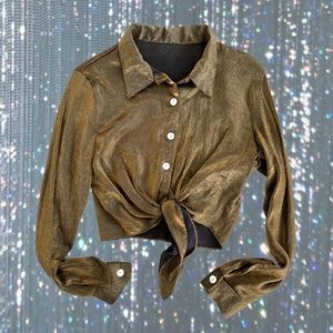 Gold Shimmer Cropped Button Up